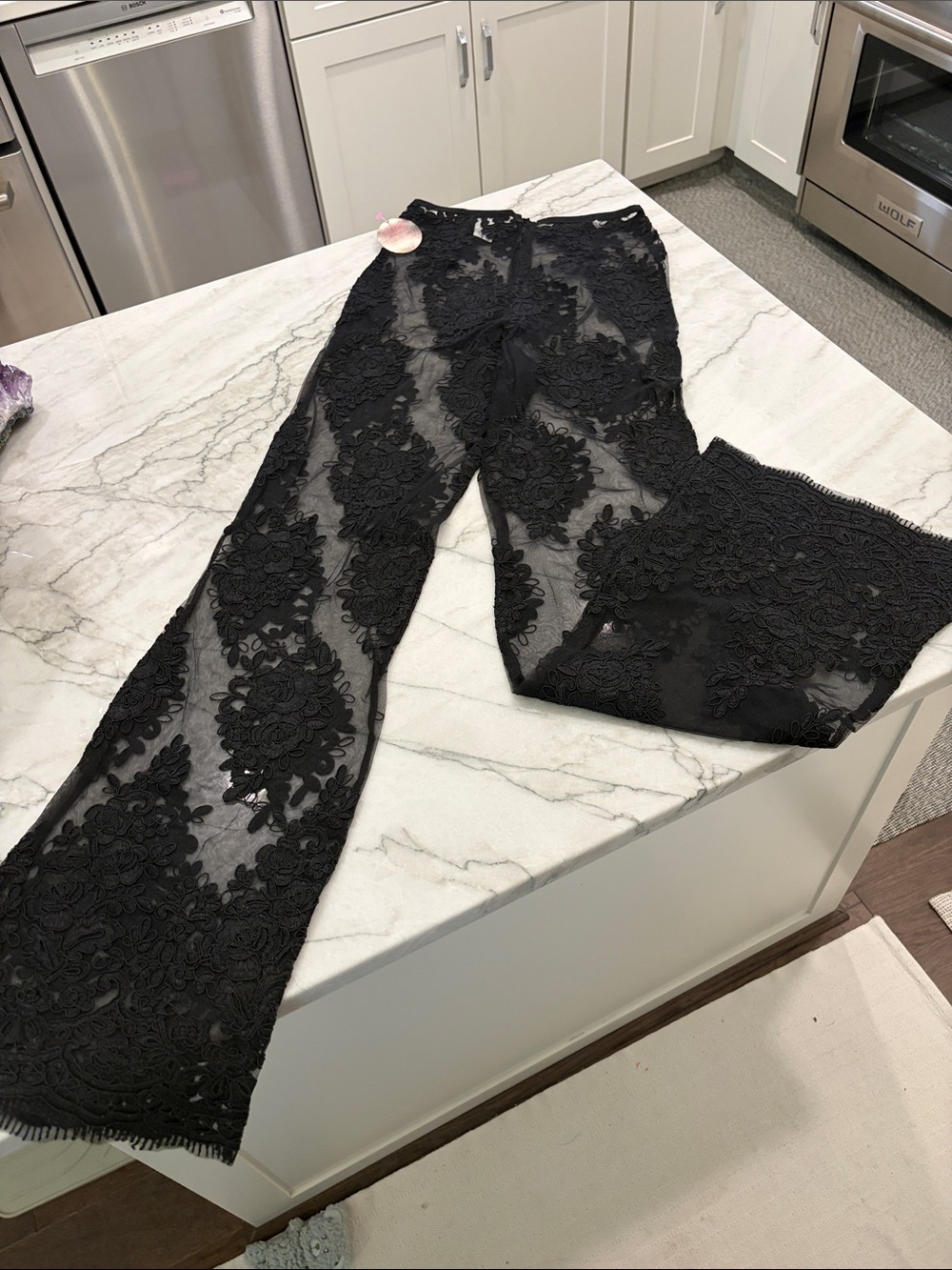 BNWT HMS- Black Lace Wide-Leg Palazzo Pants SZ S